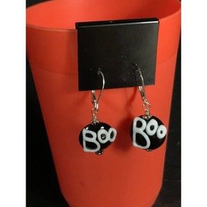 Halloween earrings Boo Artisan earrings glass lampwork beads novelty kitsch